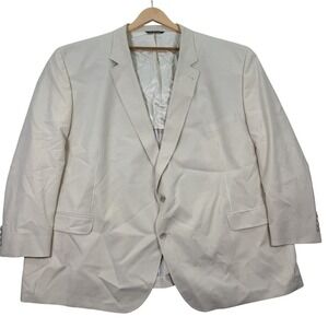 Jack Victor Mens 60R Seersucker Classic Fit Blazer Sport Coat Beige Stripe Linen